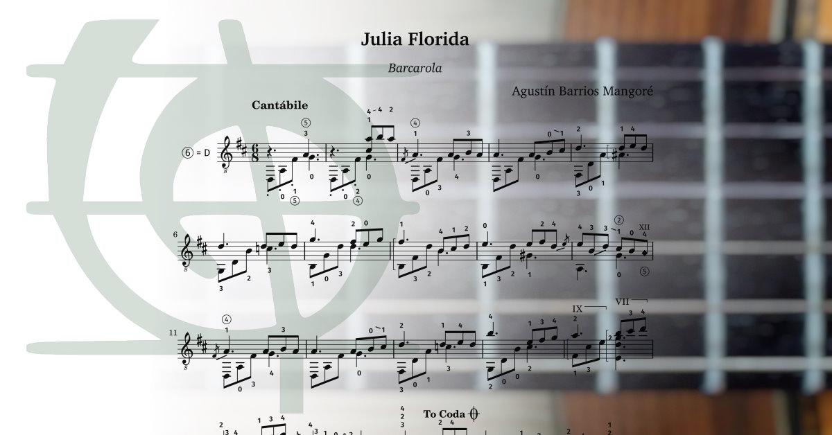 Sheet music PDF. Julia Florida by Agustín Barrios Mangoré, for guitar.
