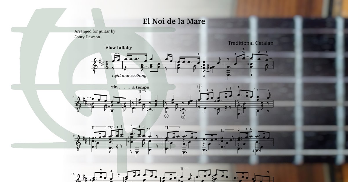 Sheet music PDF. El Noi de la Mare (The Boy of the Mother) arranged for classical guitar.
