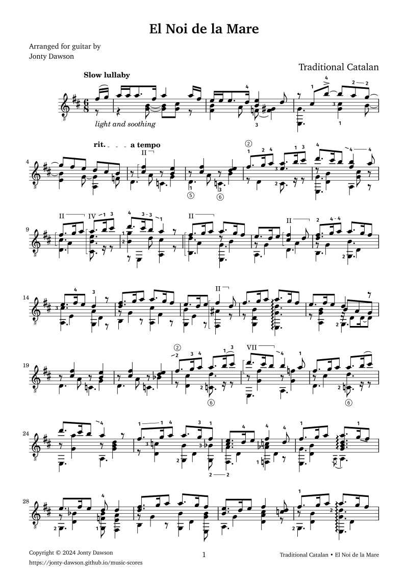 Sheet music PDF. Sheet music PDF. El Noi de la Mare (The Boy of the Mother) arranged for classical guitar.
