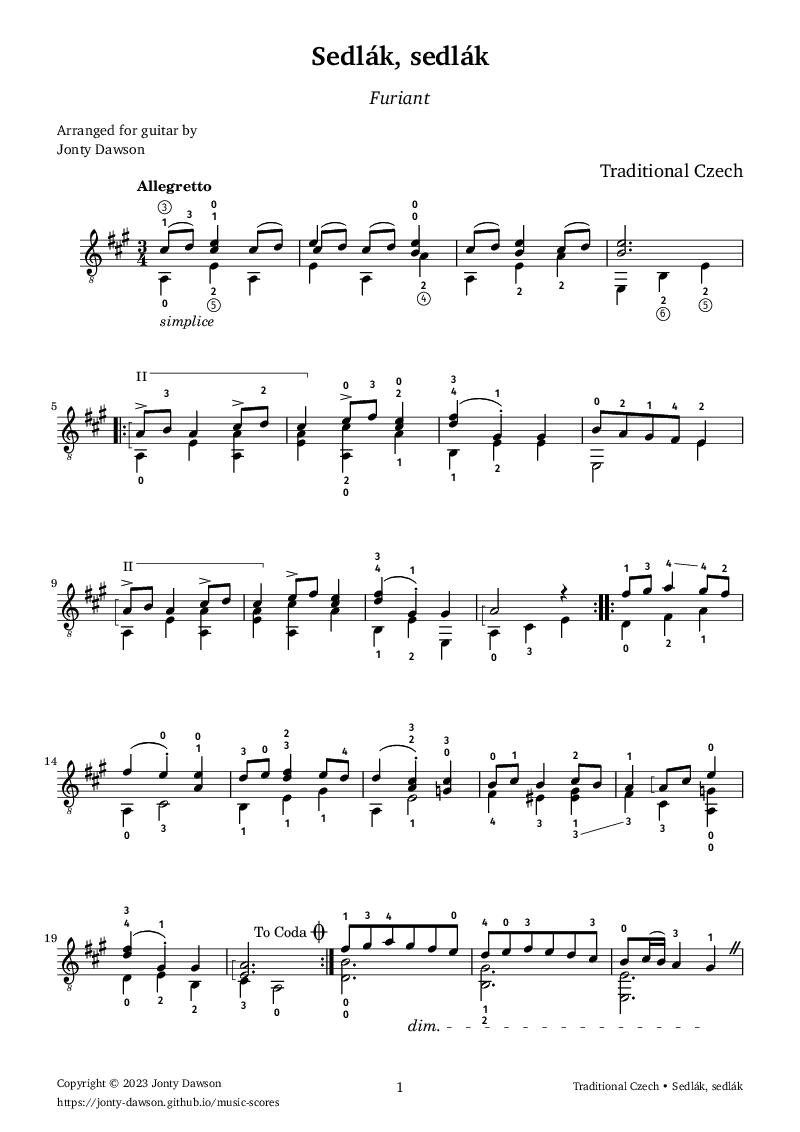 Sheet music PDF. Sheet music PDF. Sedlák, sedlák (Zither Carol) arranged for classical guitar.
